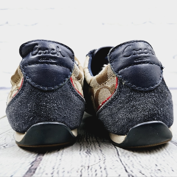 COACH | Devin khaki navy suede laceup monogram spellout sneaker - Picture 6 of 9